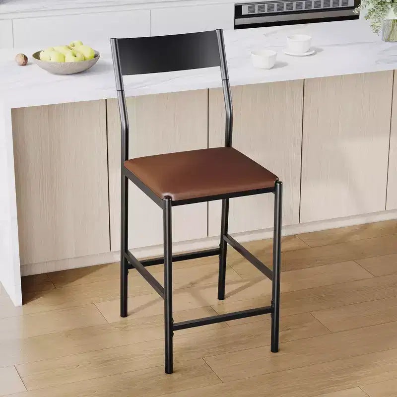 Modern PU Leather Bar Stools  24'' Counter Height, Curved Backrest & Footrest, Upholstered, 300 lb Capacity for Home Office