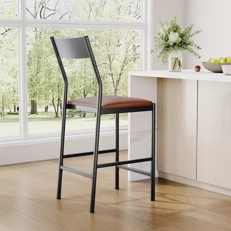 Modern PU Leather Bar Stools  24'' Counter Height, Curved Backrest & Footrest, Upholstered, 300 lb Capacity for Home Office