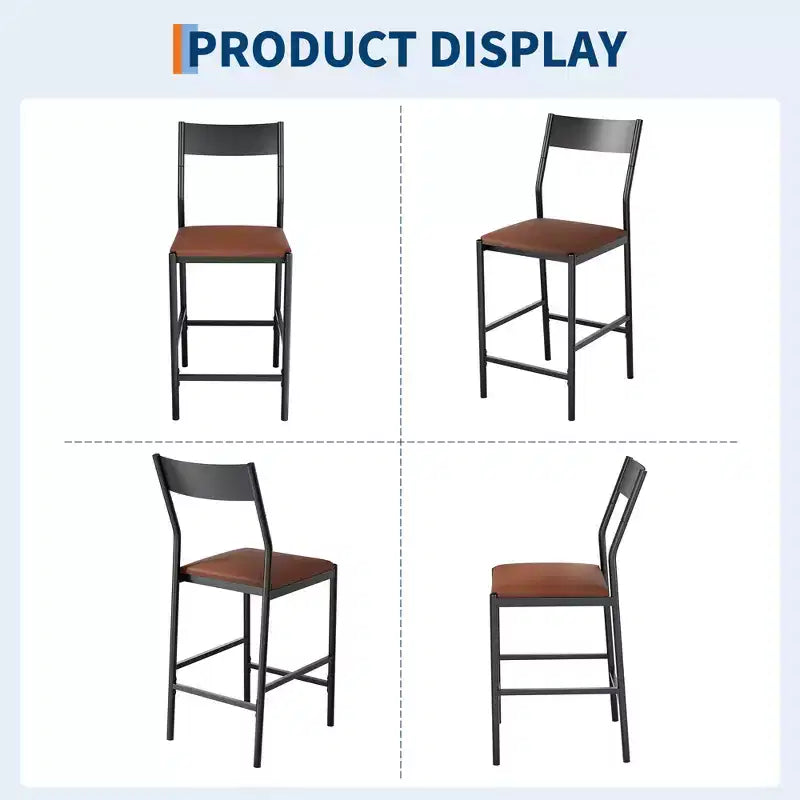 Modern PU Leather Bar Stools  24'' Counter Height, Curved Backrest & Footrest, Upholstered, 300 lb Capacity for Home Office