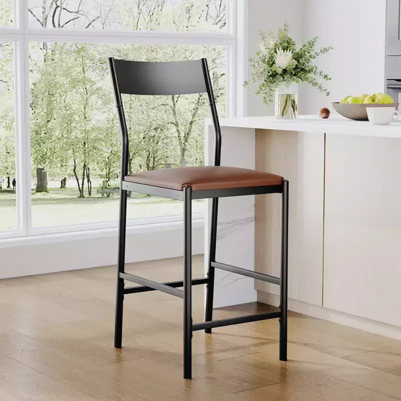 Modern PU Leather Bar Stools  24'' Counter Height, Curved Backrest & Footrest, Upholstered, 300 lb Capacity for Home Office