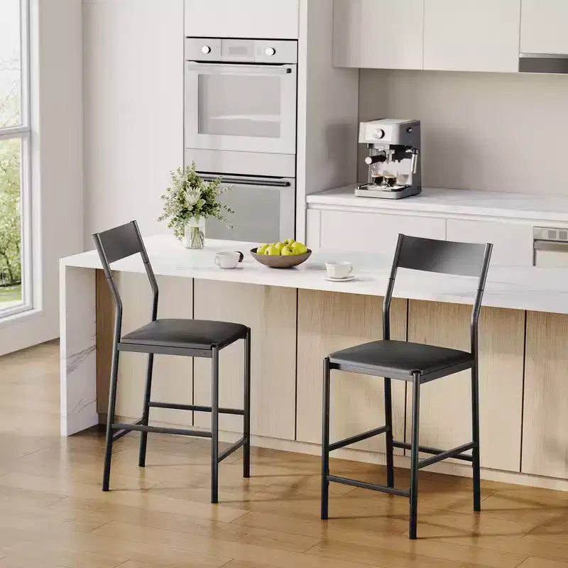 Modern PU Leather Bar Stools  24'' Counter Height, Curved Backrest & Footrest, Upholstered, 300 lb Capacity for Home Office