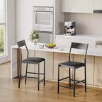 Modern PU Leather Bar Stools  24'' Counter Height, Curved Backrest & Footrest, Upholstered, 300 lb Capacity for Home Office