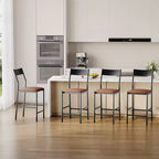 Modern PU Leather Bar Stools  24'' Counter Height, Curved Backrest & Footrest, Upholstered, 300 lb Capacity for Home Office
