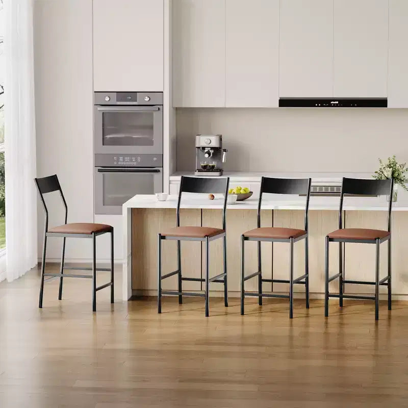 Modern PU Leather Bar Stools  24'' Counter Height, Curved Backrest & Footrest, Upholstered, 300 lb Capacity for Home Office