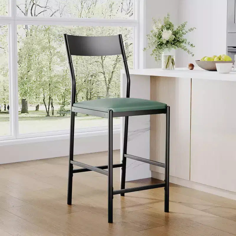 Modern PU Leather Bar Stools  24'' Counter Height, Curved Backrest & Footrest, Upholstered, 300 lb Capacity for Home Office