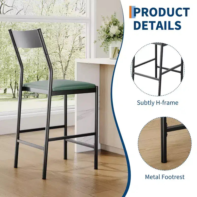 Modern PU Leather Bar Stools  24'' Counter Height, Curved Backrest & Footrest, Upholstered, 300 lb Capacity for Home Office