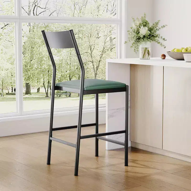 Modern PU Leather Bar Stools  24'' Counter Height, Curved Backrest & Footrest, Upholstered, 300 lb Capacity for Home Office