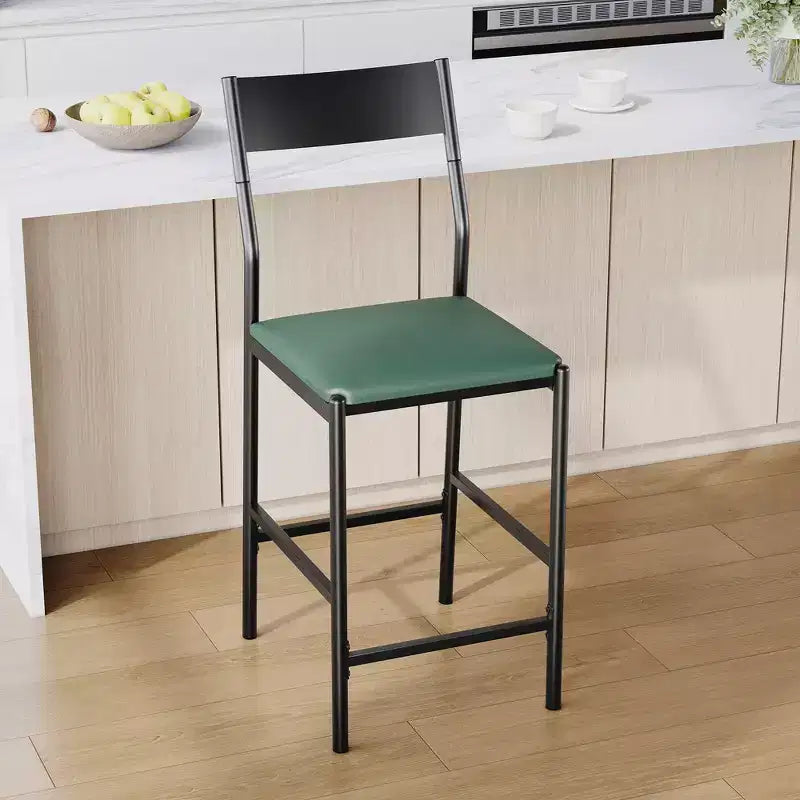 Modern PU Leather Bar Stools  24'' Counter Height, Curved Backrest & Footrest, Upholstered, 300 lb Capacity for Home Office