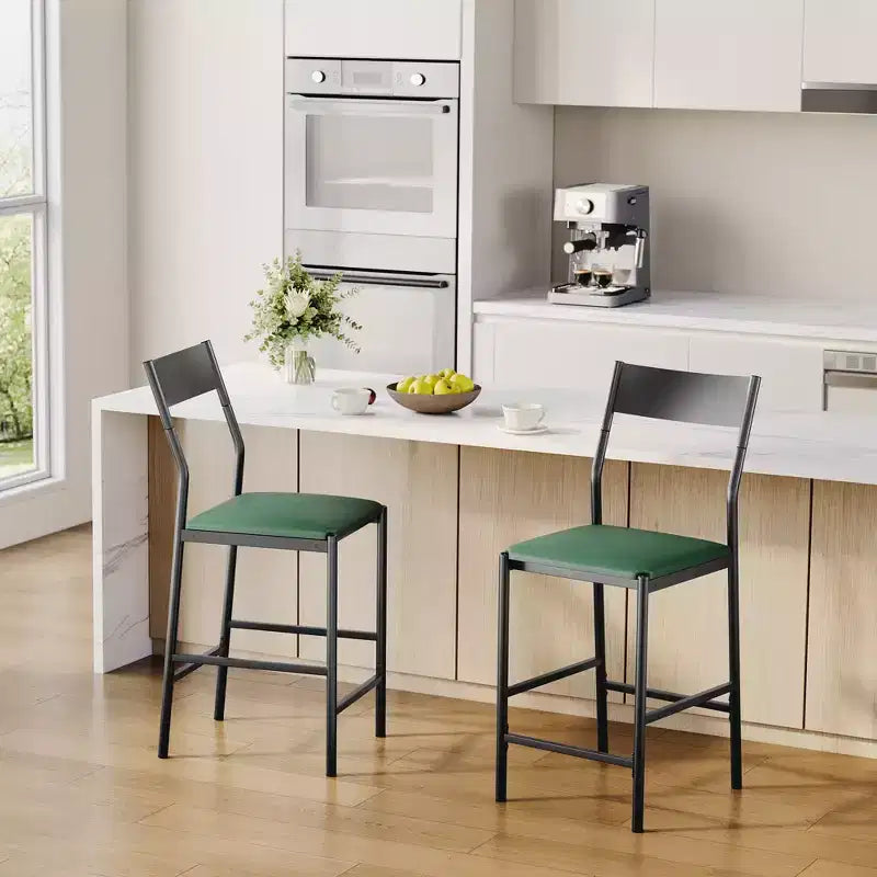 Modern PU Leather Bar Stools  24'' Counter Height, Curved Backrest & Footrest, Upholstered, 300 lb Capacity for Home Office