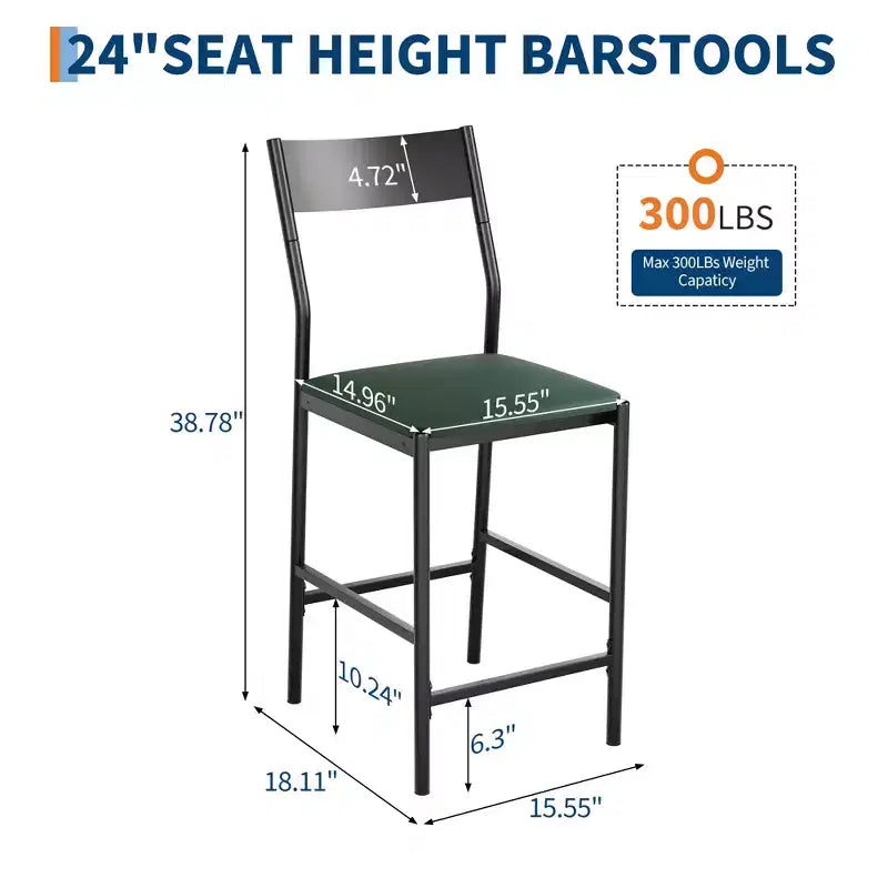 Modern PU Leather Bar Stools  24'' Counter Height, Curved Backrest & Footrest, Upholstered, 300 lb Capacity for Home Office