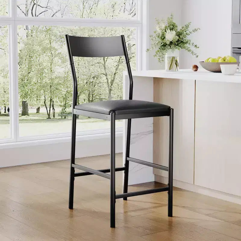 Modern PU Leather Bar Stools  24'' Counter Height, Curved Backrest & Footrest, Upholstered, 300 lb Capacity for Home Office