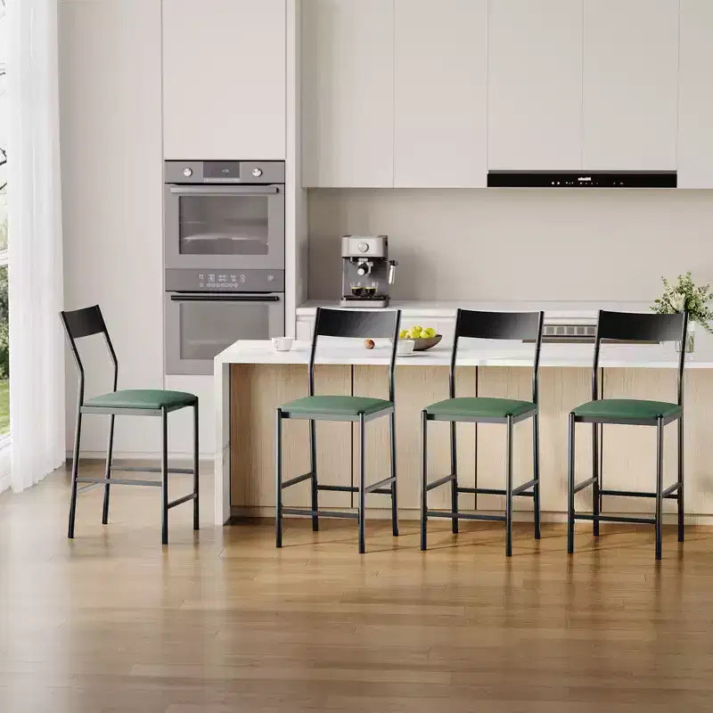 Modern PU Leather Bar Stools  24'' Counter Height, Curved Backrest & Footrest, Upholstered, 300 lb Capacity for Home Office