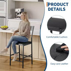 Modern PU Leather Bar Stools  24'' Counter Height, Curved Backrest & Footrest, Upholstered, 300 lb Capacity for Home Office