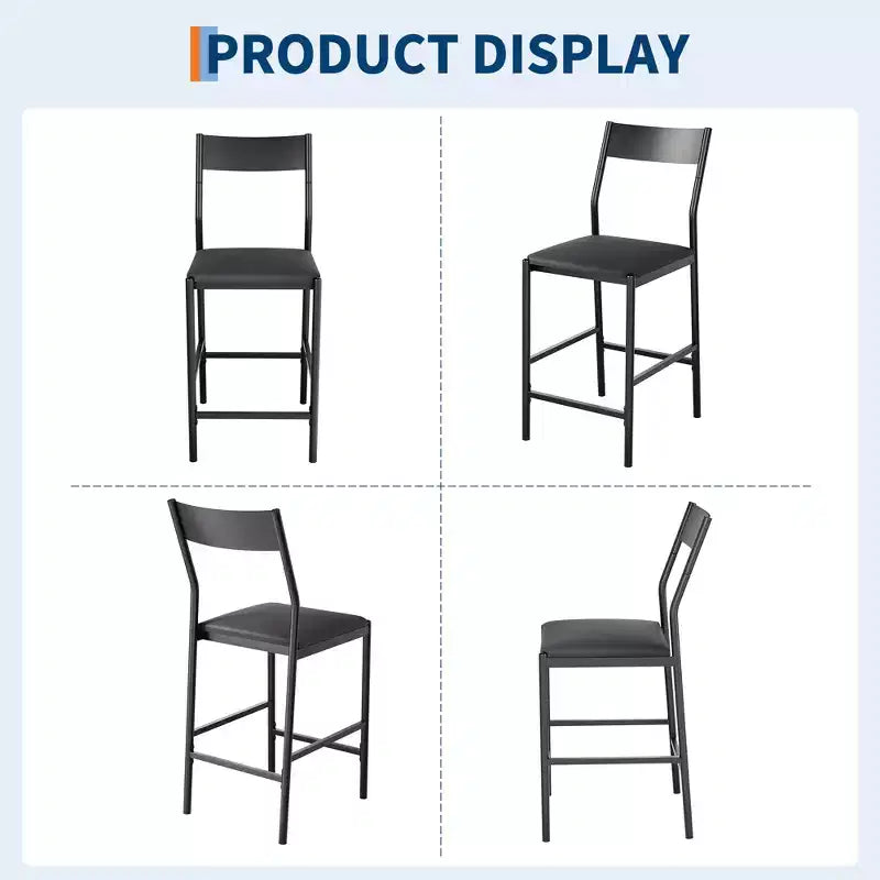 Modern PU Leather Bar Stools  24'' Counter Height, Curved Backrest & Footrest, Upholstered, 300 lb Capacity for Home Office