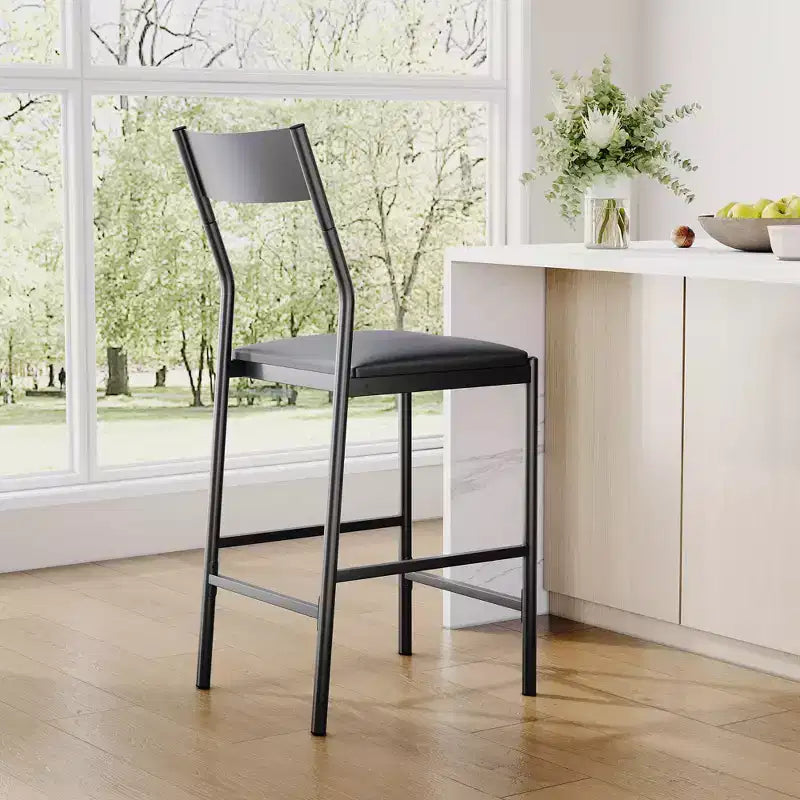 Modern PU Leather Bar Stools  24'' Counter Height, Curved Backrest & Footrest, Upholstered, 300 lb Capacity for Home Office