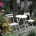 MAYEERTY 3 Piece White Foldable Patio Bistro Set, Round Table & Chairs