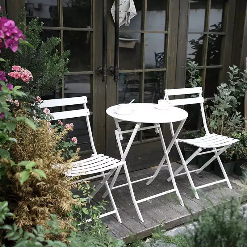 MAYEERTY 3 Piece White Foldable Patio Bistro Set, Round Table & Chairs