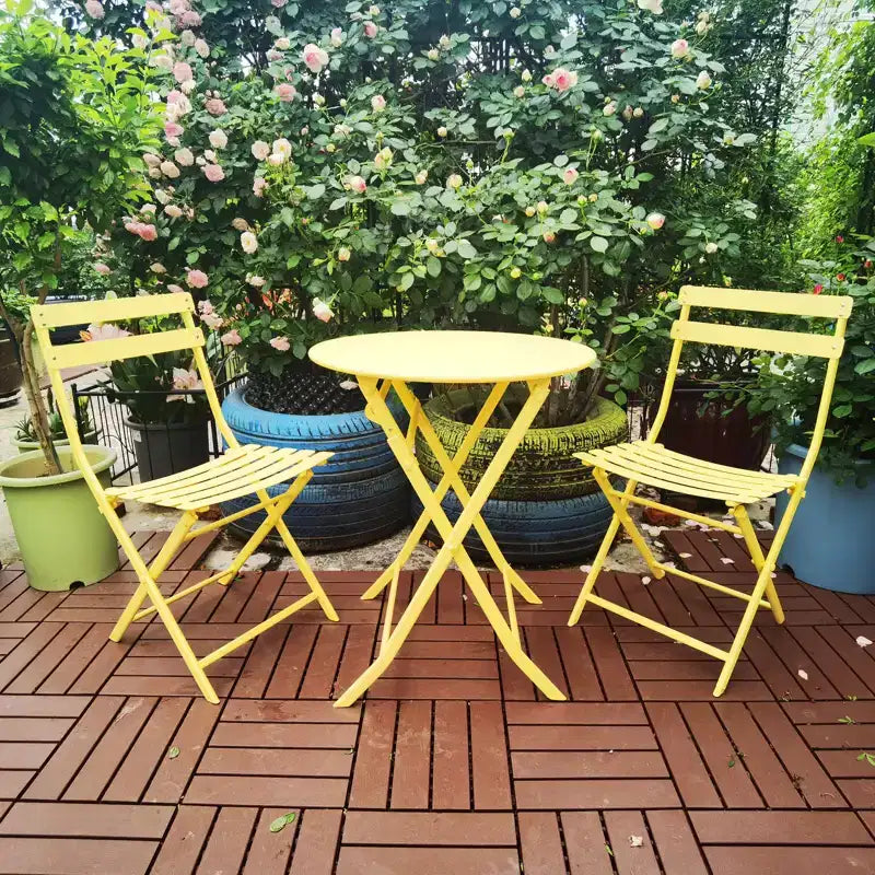 MAYEERTY 3 Piece White Foldable Patio Bistro Set, Round Table & Chairs