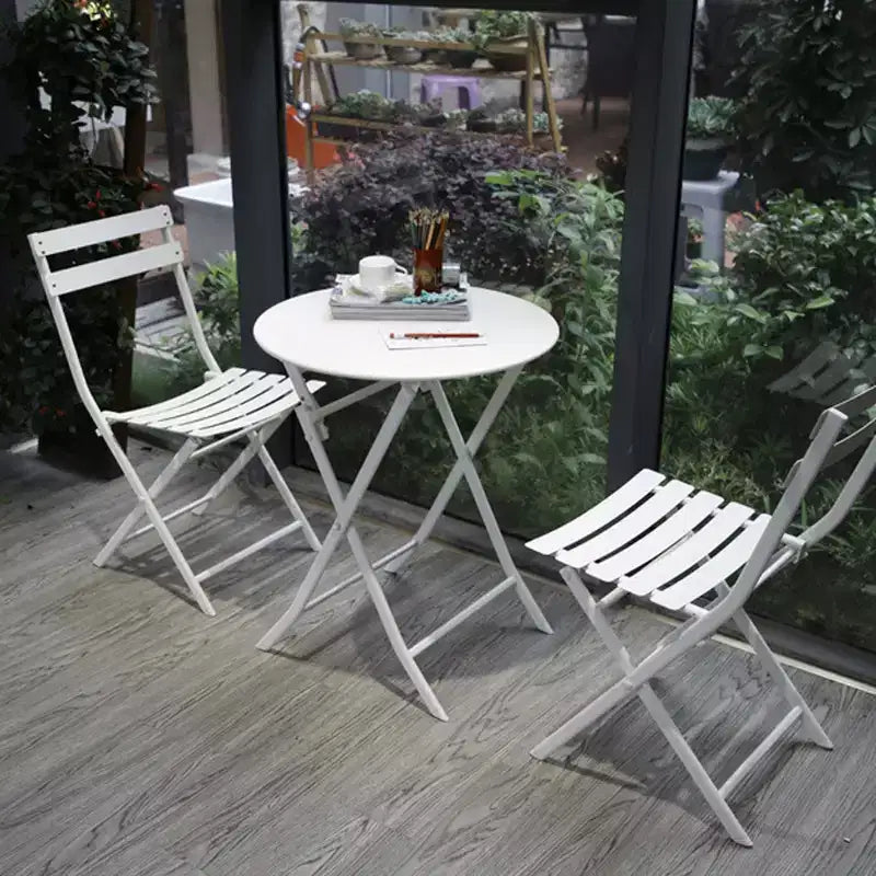 MAYEERTY 3 Piece White Foldable Patio Bistro Set, Round Table & Chairs