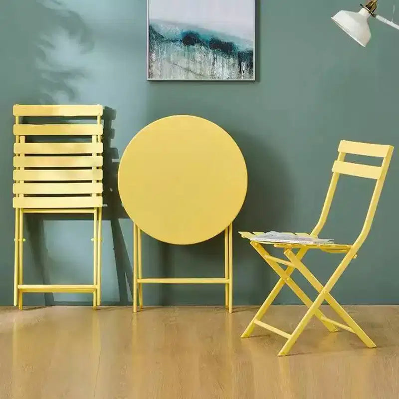 MAYEERTY 3 Piece White Foldable Patio Bistro Set, Round Table & Chairs