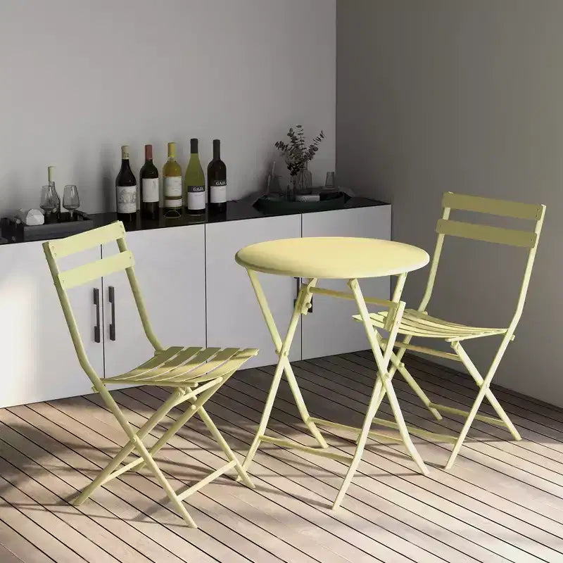 MAYEERTY 3 Piece White Foldable Patio Bistro Set, Round Table & Chairs