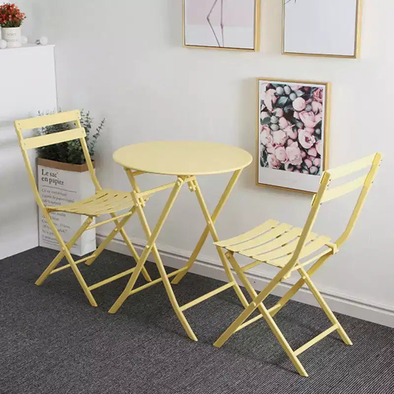 MAYEERTY 3 Piece White Foldable Patio Bistro Set, Round Table & Chairs