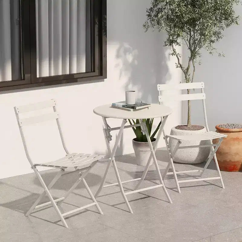 MAYEERTY 3 Piece White Foldable Patio Bistro Set, Round Table & Chairs