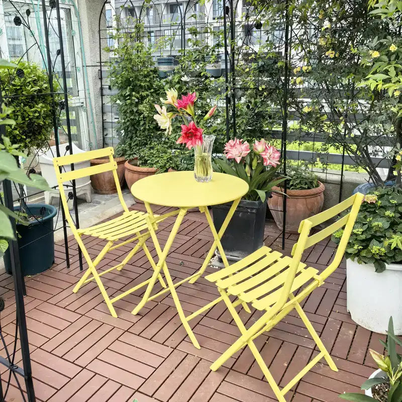 MAYEERTY 3 Piece White Foldable Patio Bistro Set, Round Table & Chairs