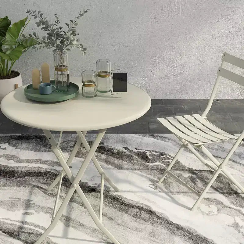 MAYEERTY 3 Piece White Foldable Patio Bistro Set, Round Table & Chairs