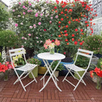 MAYEERTY 3 Piece White Foldable Patio Bistro Set, Round Table & Chairs