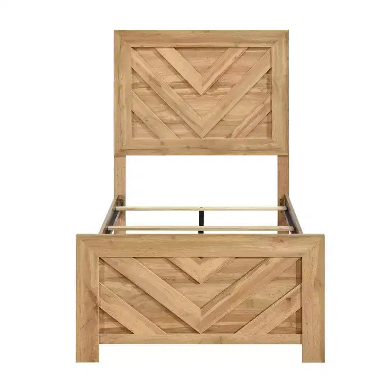 GDFStudio Hudson Rustic Wood Panel Bed Frame Chevron Pattern Headboard and Footboard
