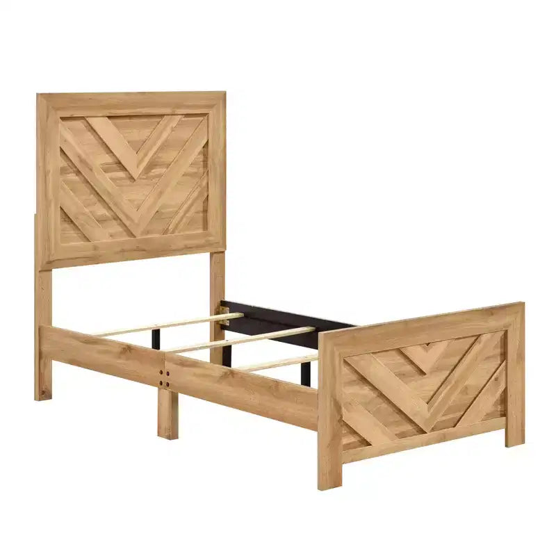 GDFStudio Hudson Rustic Wood Panel Bed Frame Chevron Pattern Headboard and Footboard