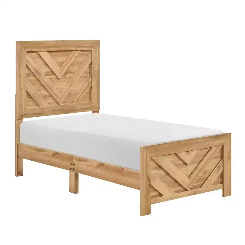 GDFStudio Hudson Rustic Wood Panel Bed Frame Chevron Pattern Headboard and Footboard