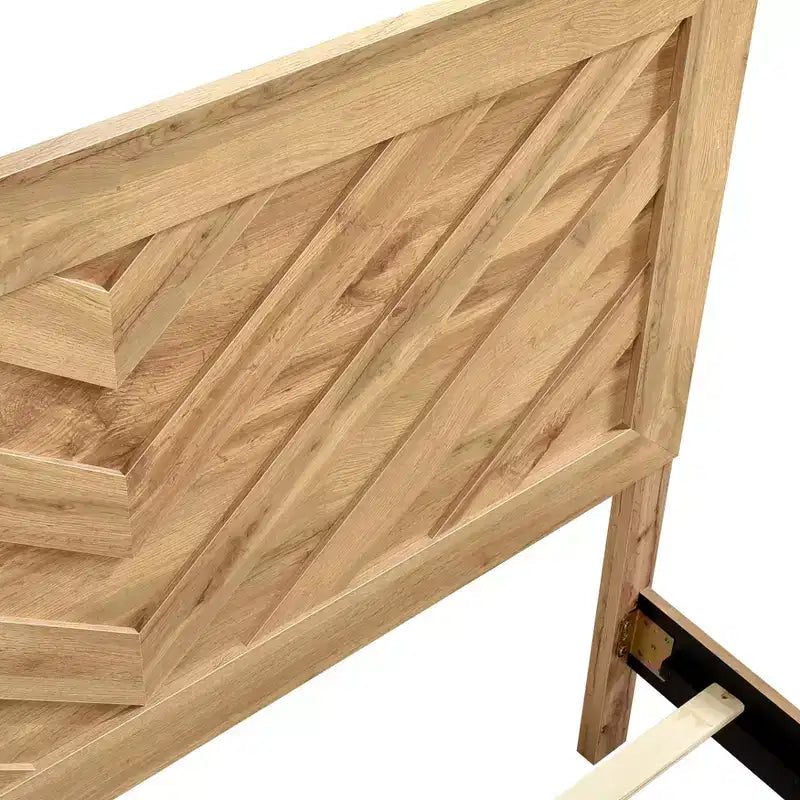 GDFStudio Hudson Rustic Wood Panel Bed Frame Chevron Pattern Headboard and Footboard