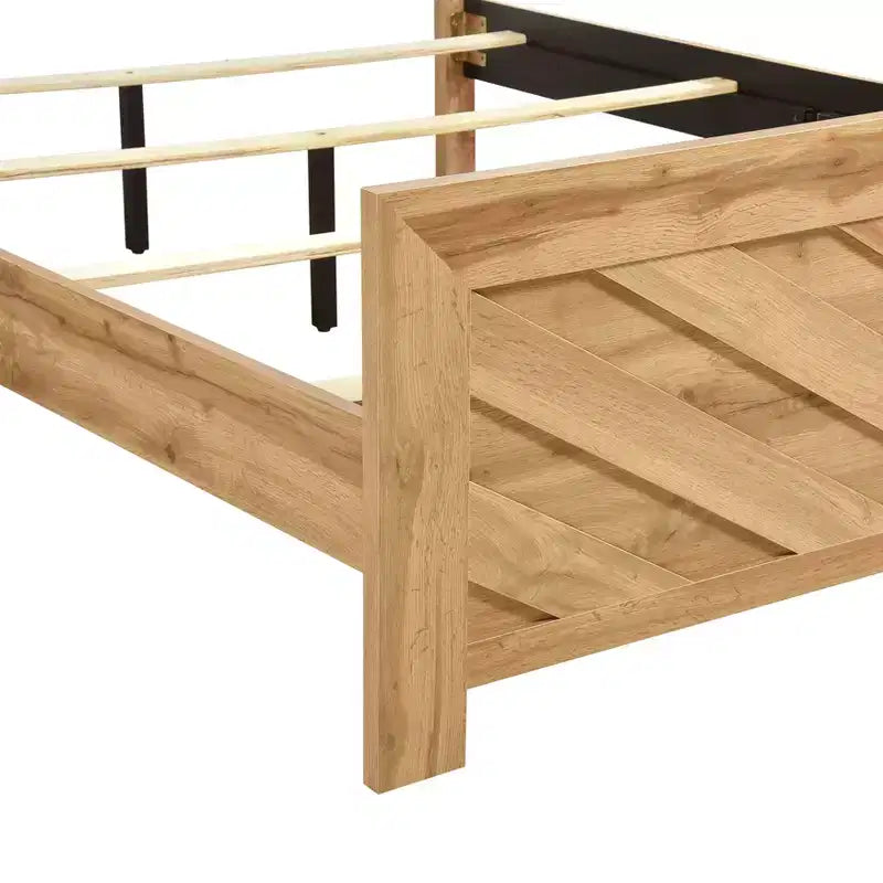 GDFStudio Hudson Rustic Wood Panel Bed Frame Chevron Pattern Headboard and Footboard
