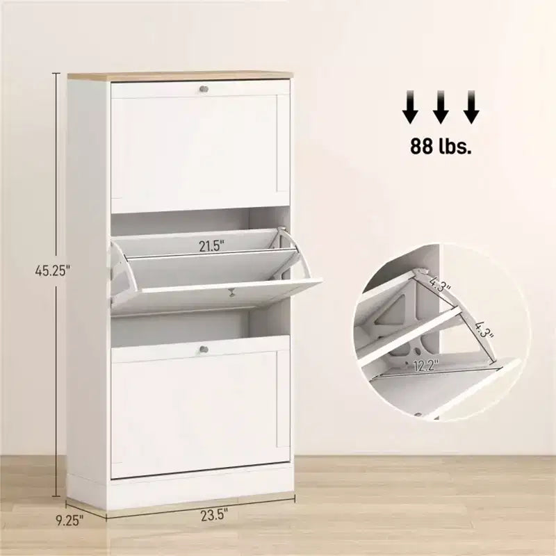 Shoe Cabinet with 3 Flip Drawers - Modern Narrow Shoe Storage for Entryway, 12-18 Pairs