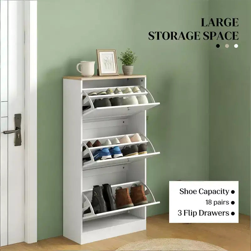 Shoe Cabinet with 3 Flip Drawers - Modern Narrow Shoe Storage for Entryway, 12-18 Pairs