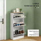 Shoe Cabinet with 3 Flip Drawers - Modern Narrow Shoe Storage for Entryway, 12-18 Pairs