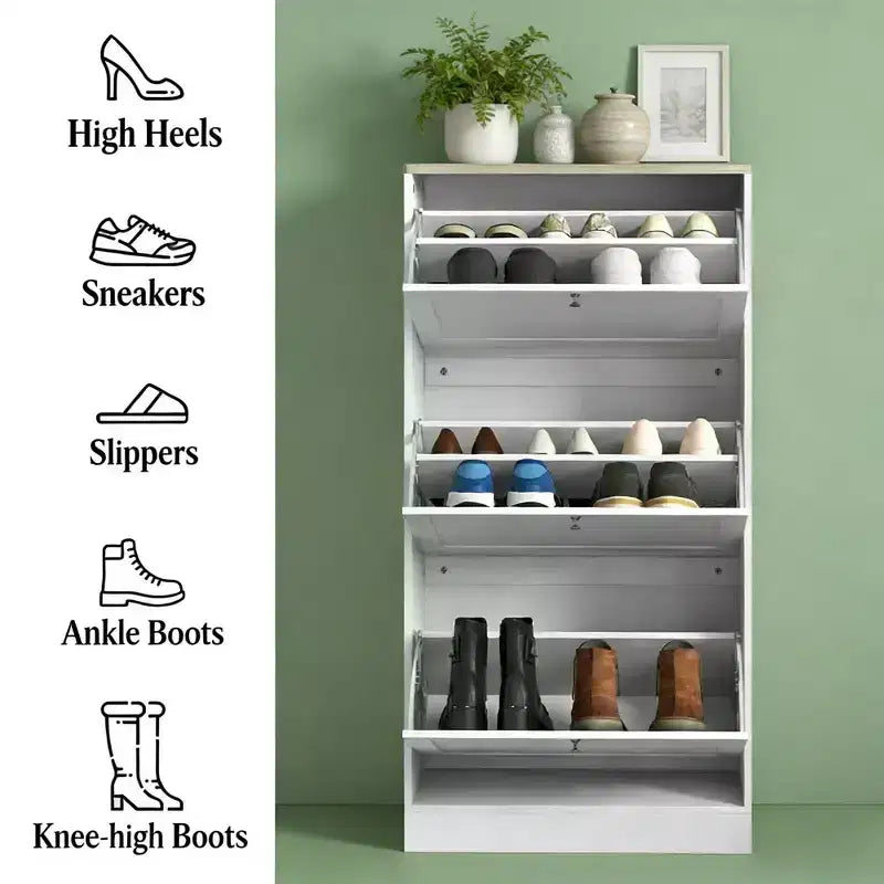 Shoe Cabinet with 3 Flip Drawers - Modern Narrow Shoe Storage for Entryway, 12-18 Pairs