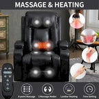 Black PU Leather Power Lift Recliner, 8-Point Massage, Heated, USB