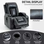 Black PU Leather Power Lift Recliner, 8-Point Massage, Heated, USB