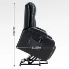 Black PU Leather Power Lift Recliner, 8-Point Massage, Heated, USB