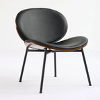 Mid-Century Modern Shell Chair Single Side Chair Tripod Black Leather Lounge Chair in Walnut Finish Comfortable Backrest