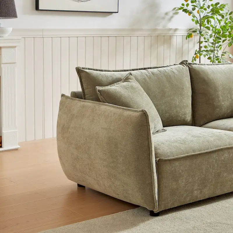 Light Green 88 Chenille 3-Seater Sofa with 2 Extra Pillows and Thickly Padded Seat