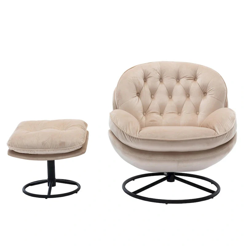 Beige Modern 31.7 Swivel Accent Chair with Ottoman