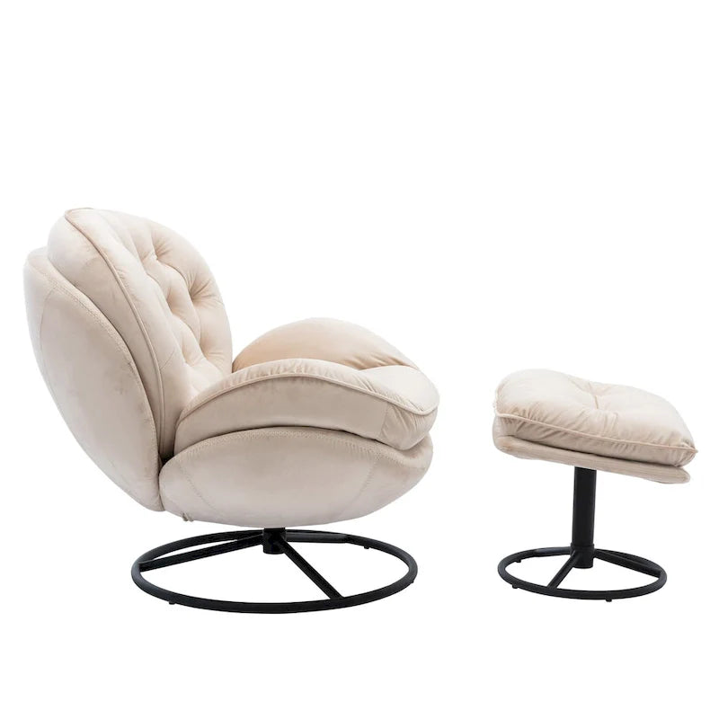 Beige Modern 31.7 Swivel Accent Chair with Ottoman
