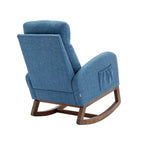 Blue 27 Upholstered Rocking Chair with Wood Legs and Convenient Side Pocket