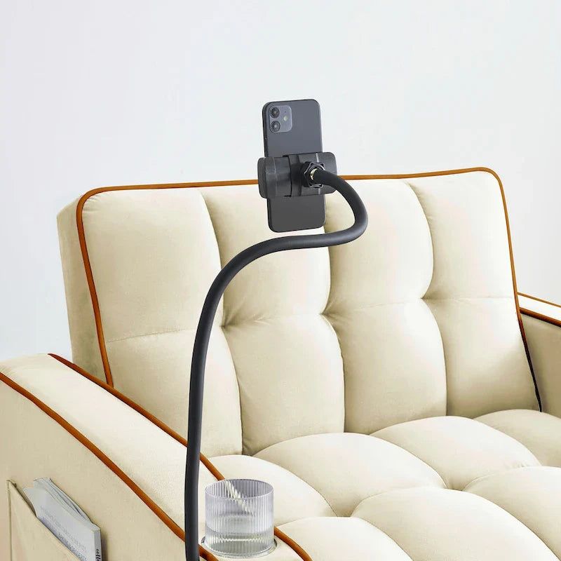 foldable sofa bed , modern sofa sofa velvet pull-out bed, adjustable back and with USB port and ashtray and swivel phone stand