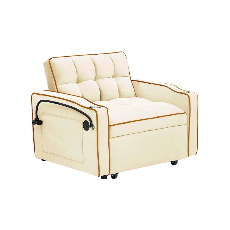 foldable sofa bed , modern sofa sofa velvet pull-out bed, adjustable back and with USB port and ashtray and swivel phone stand