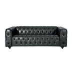 Black Modern 83.5 Faux Leather Button Tufted 3-Seater Sofa with Wood Legs